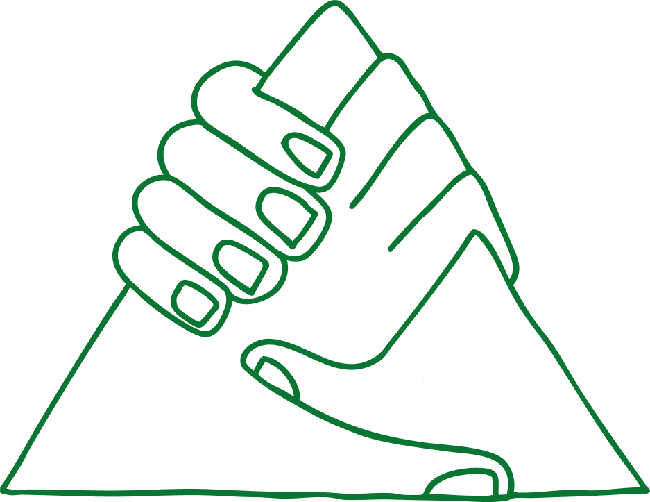 Outline of two hands clasped in a handshake, drawn with green lines.