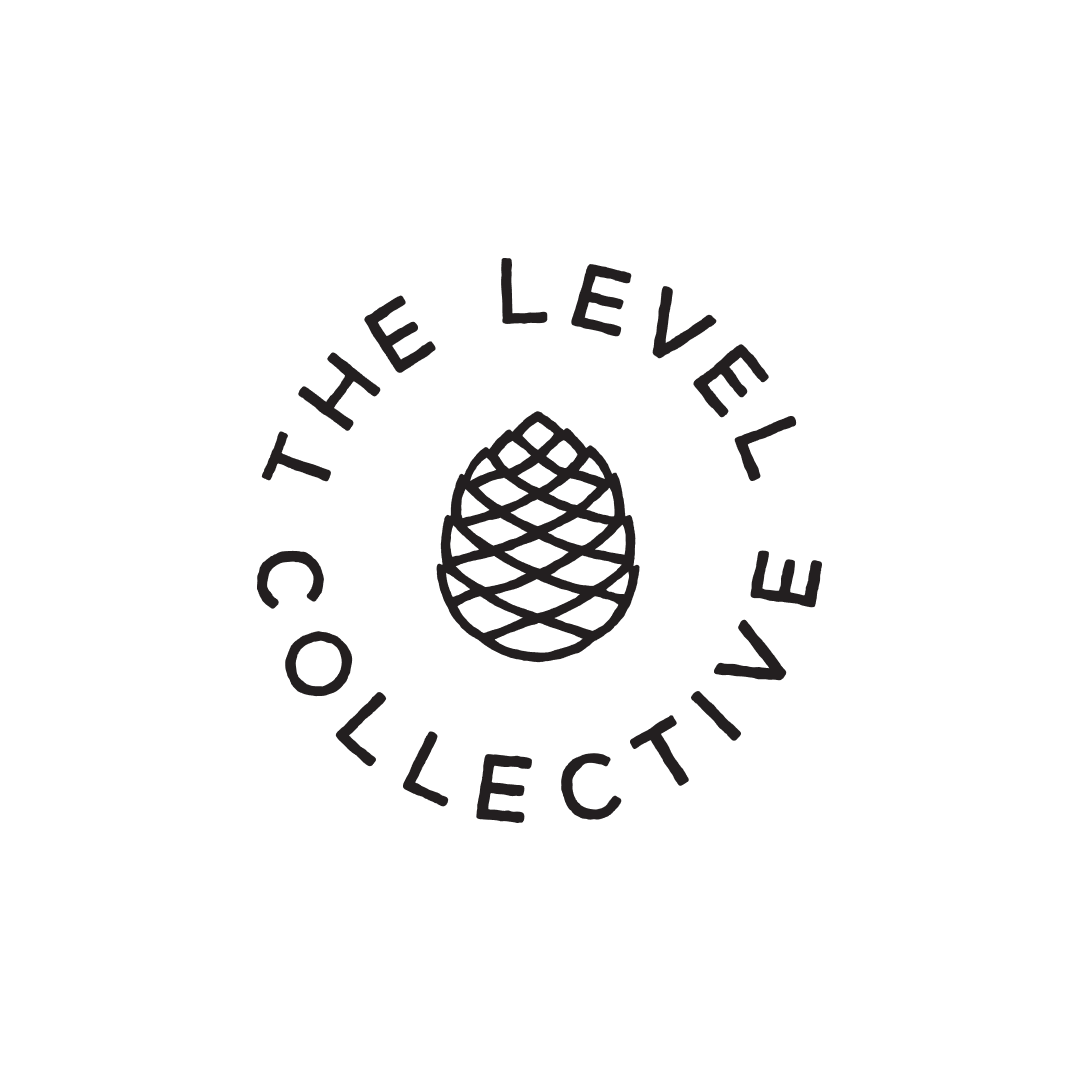 Black logo with a pinecone in the center surrounded by the text 'The Level CollectivE' in a circular arrangement.