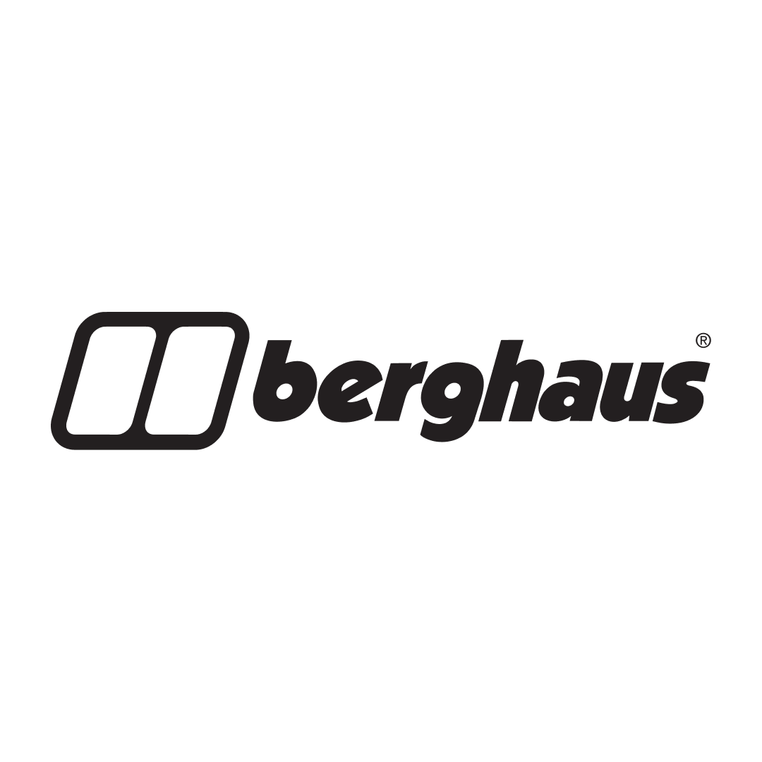 Black and white logo of berghaus with a stylized 'b' symbol and the brand name in lowercase letters.