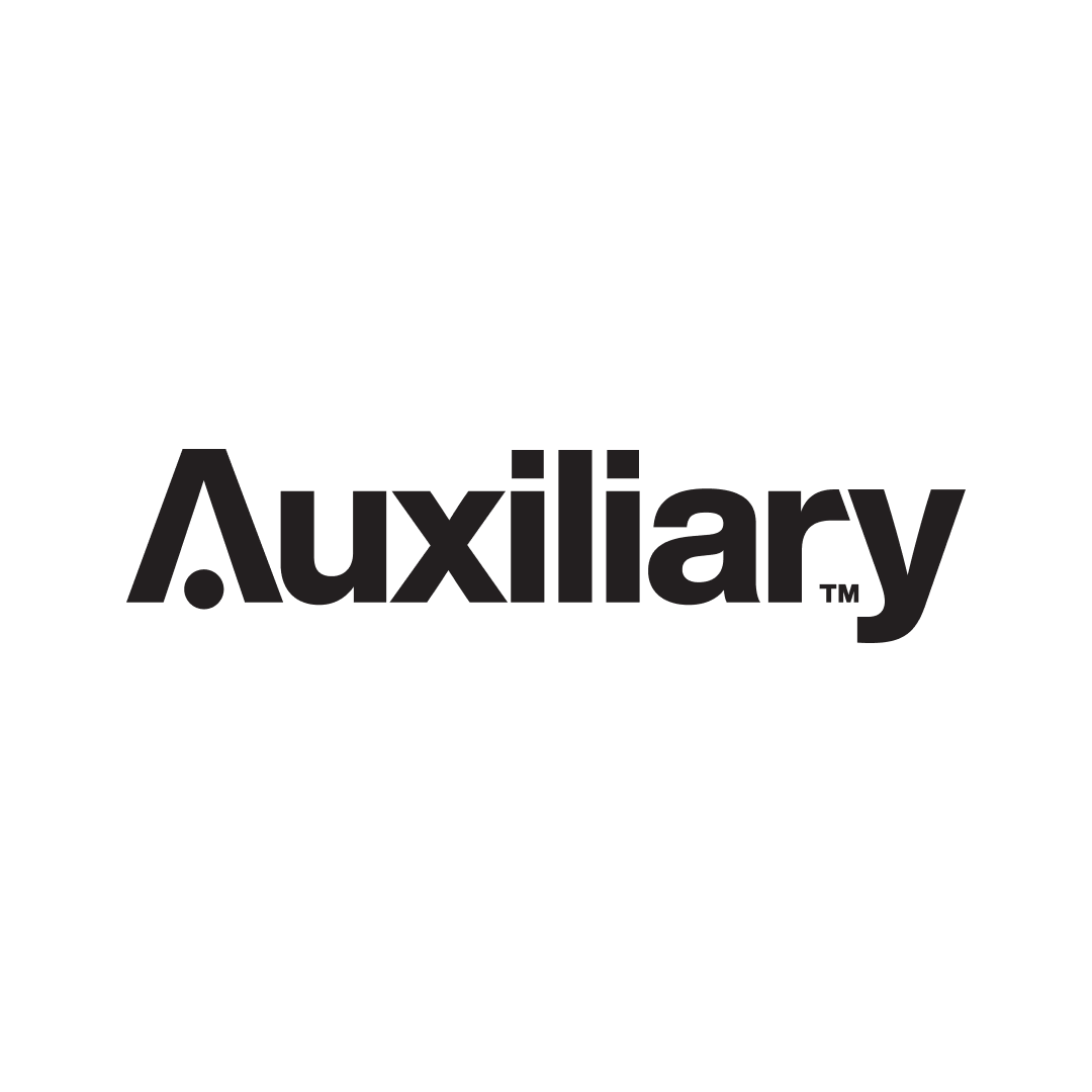 Black background with the word 'Auxiliary' in large, gray text centered in the image.