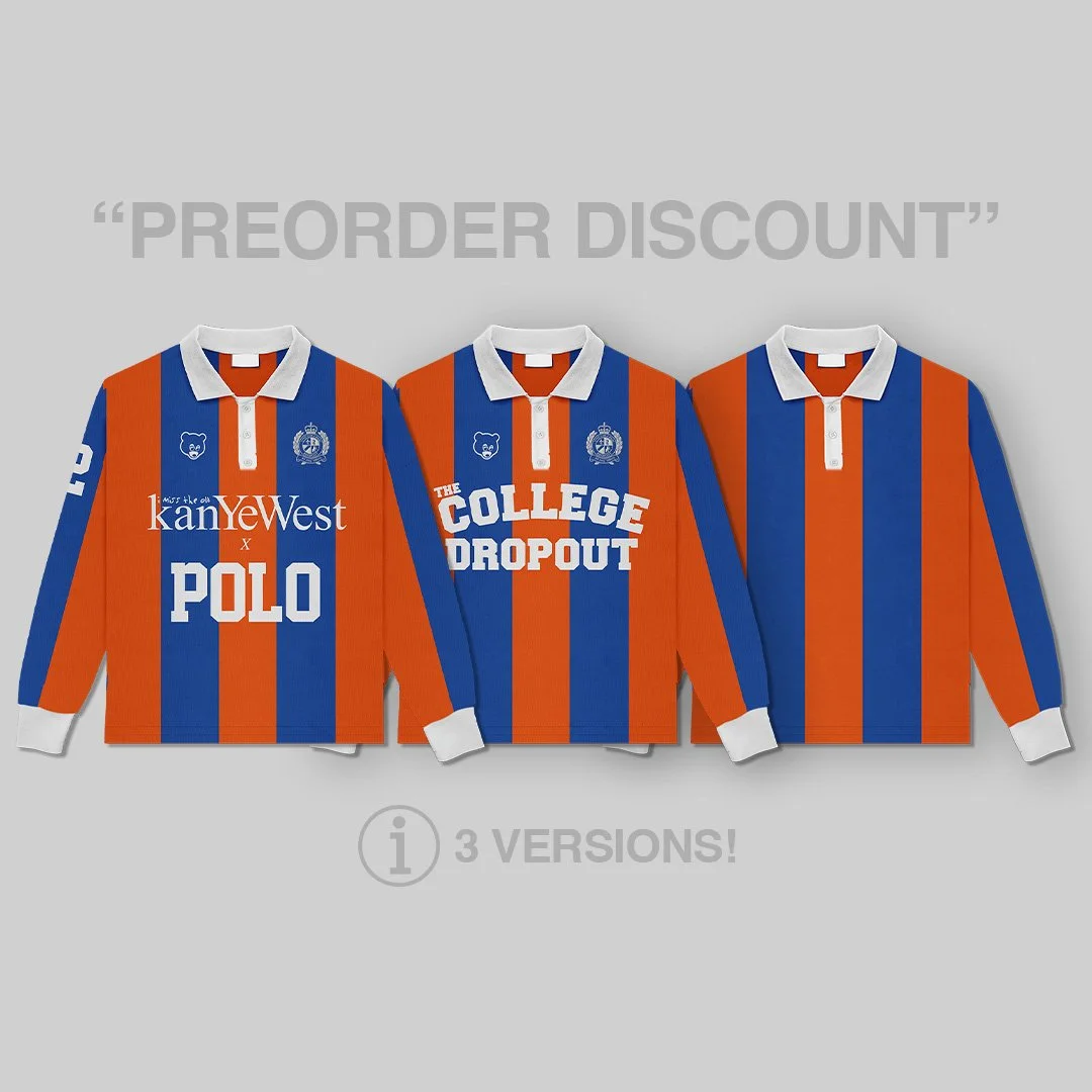 Preorder Discount: Vertical Striped Old Kanye West The College Dropout Polo Rugby Sweatshirt