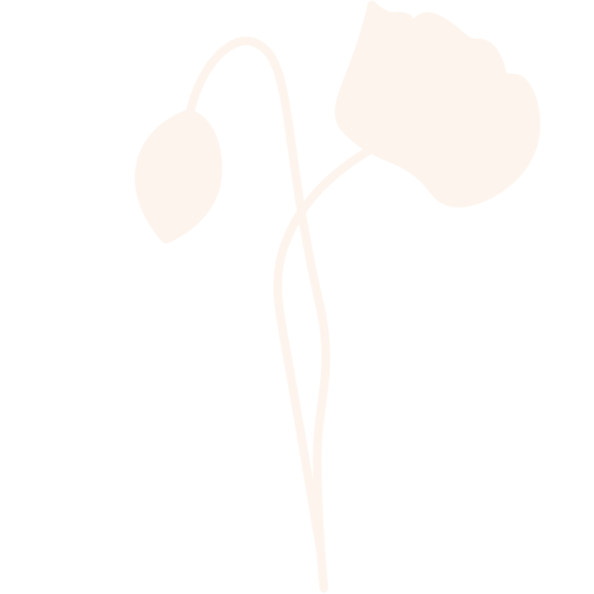 A minimalist illustration of a flower with a large bloom and a smaller bud on a dark background.