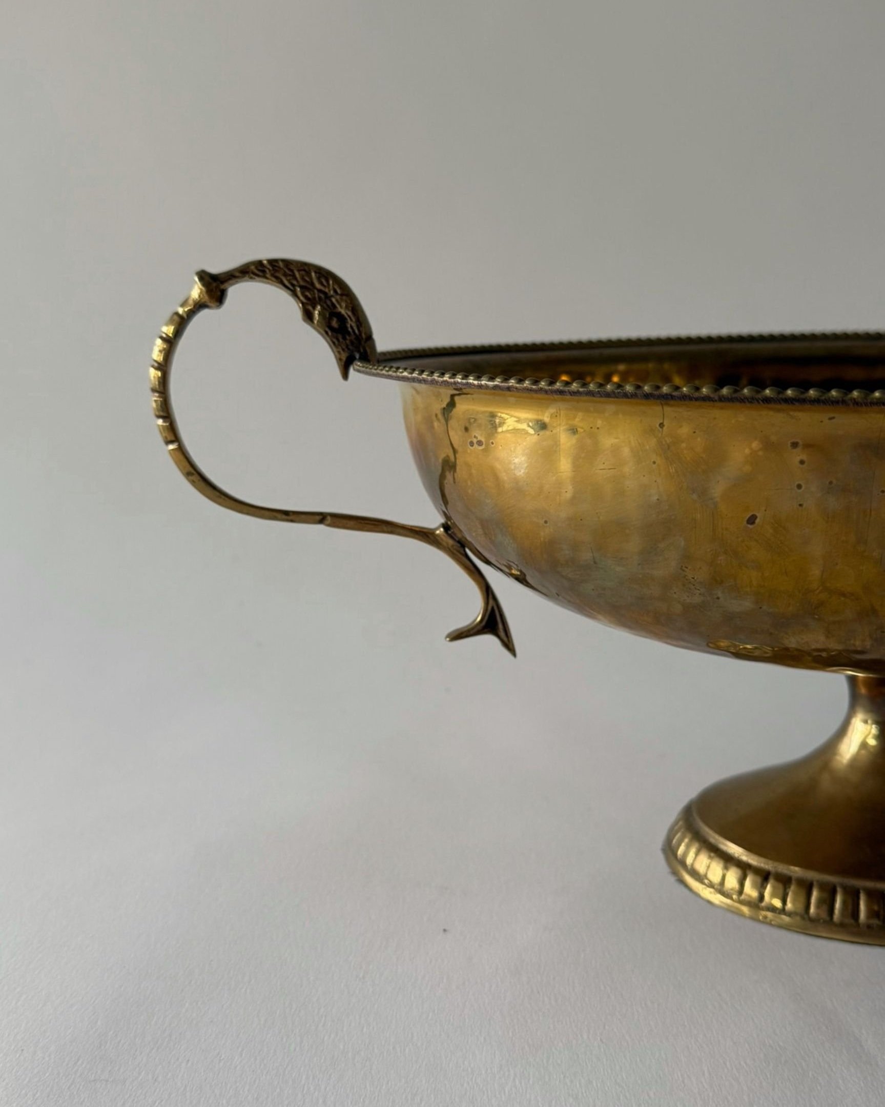 Solid Brass Pedestal Bowl with Koi Fish Handles