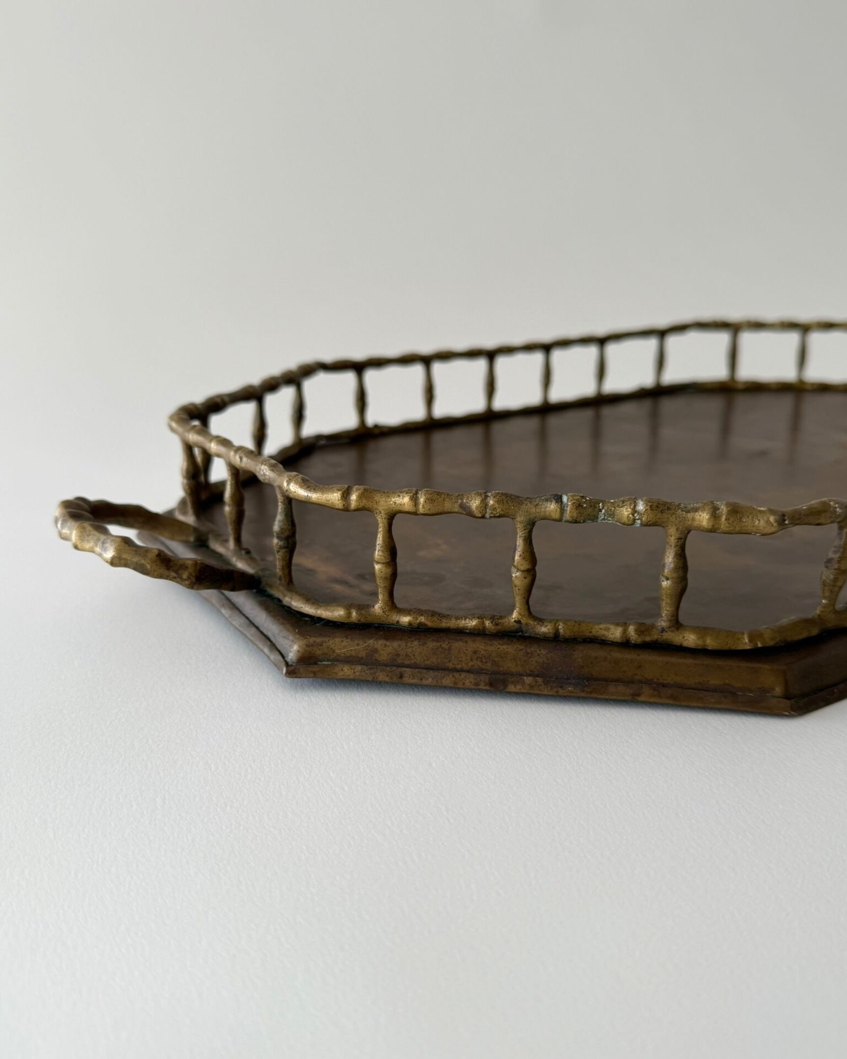 Large Octagon Brass Bamboo Tray