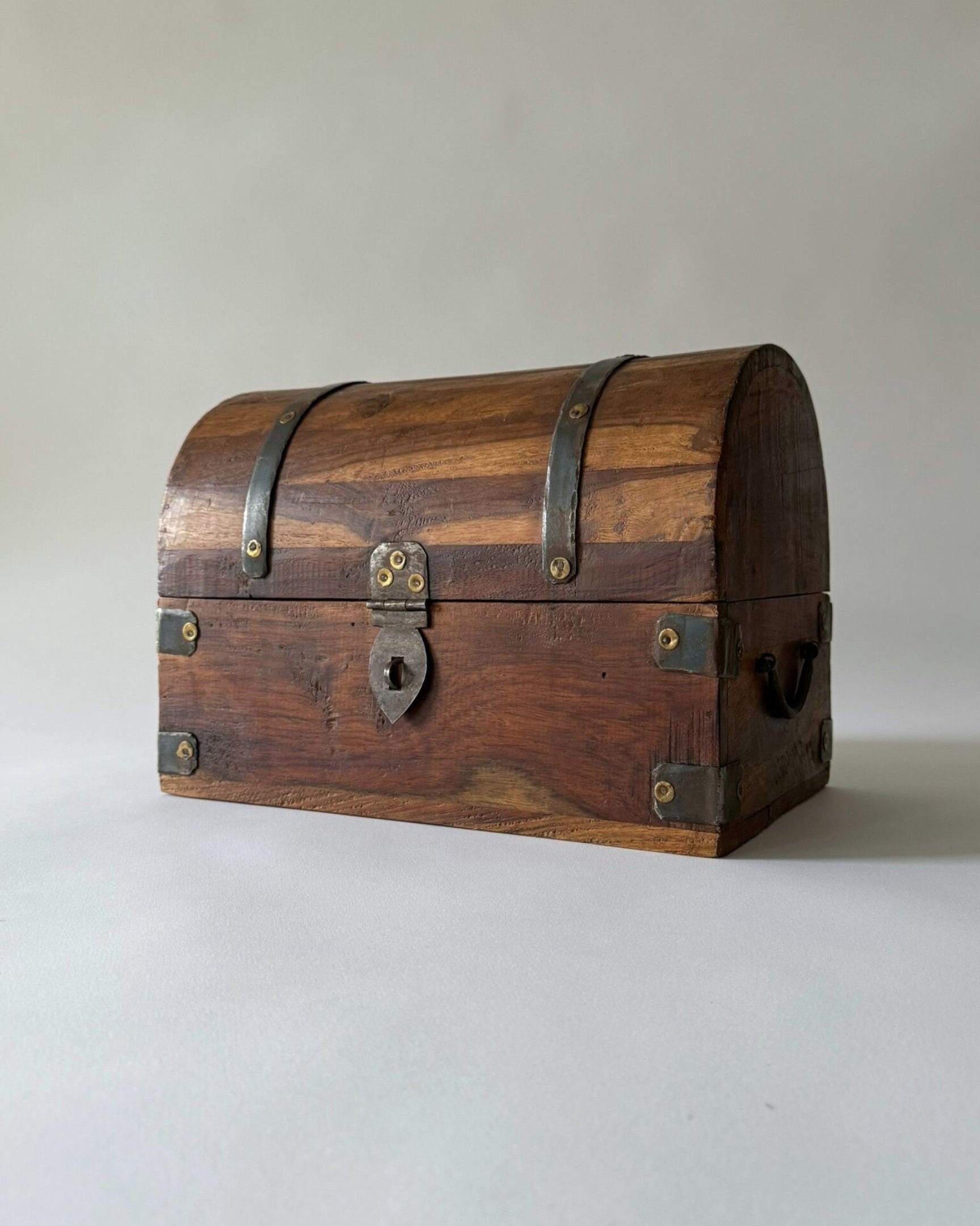 Small Latching Wood Trunk with Iron Handles