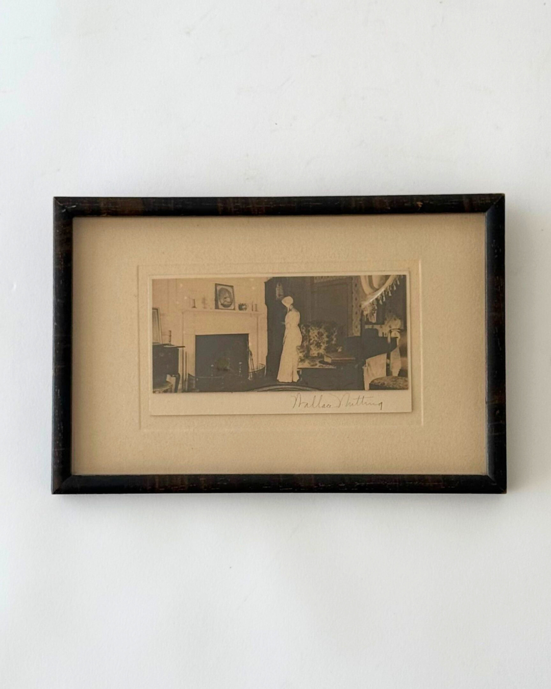 Hand-Tinted Photo of a Woman by a Hearth, Signed Wallace Nutting