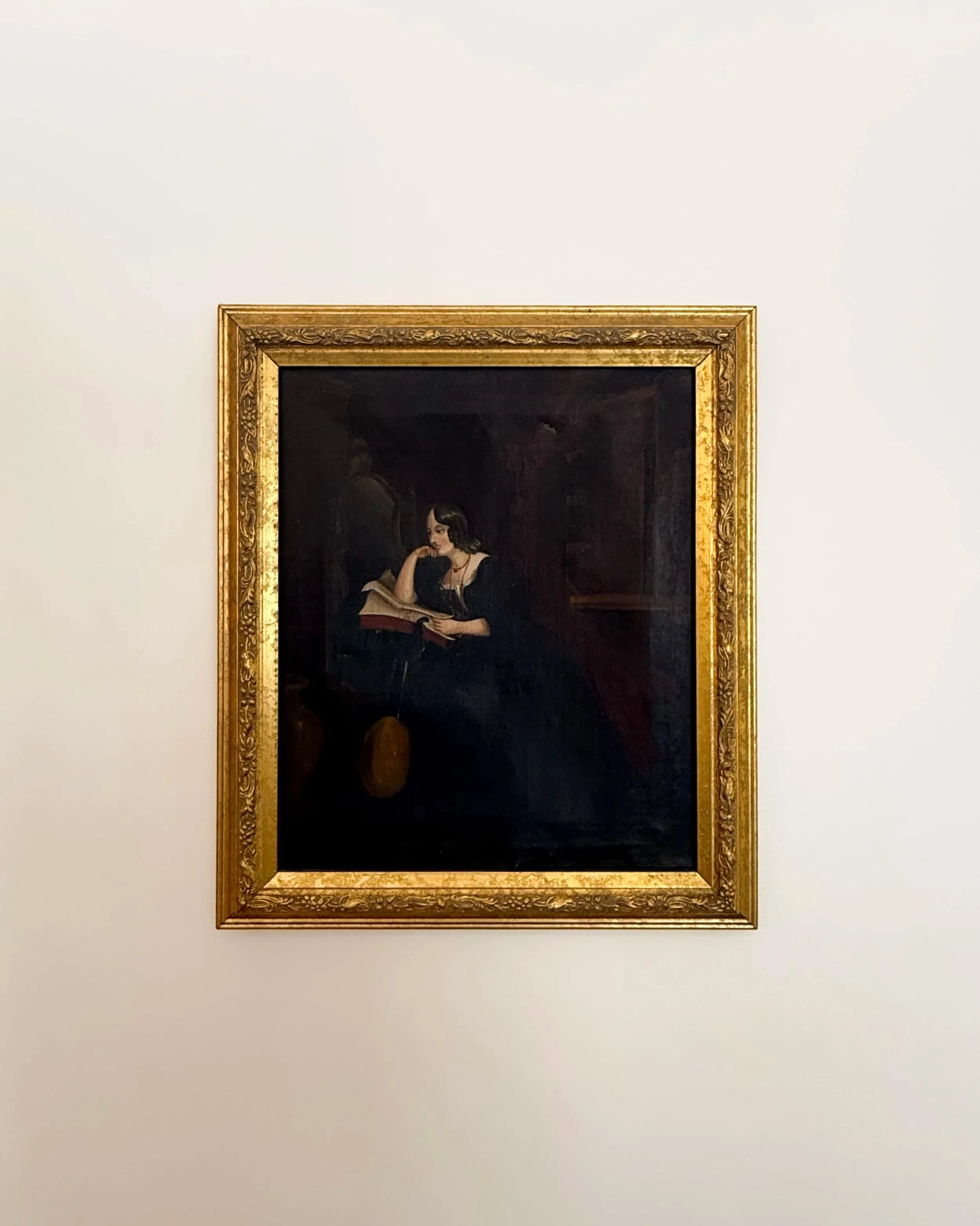 Antique Oil on Canvas, Portrait of a Women at a Desk