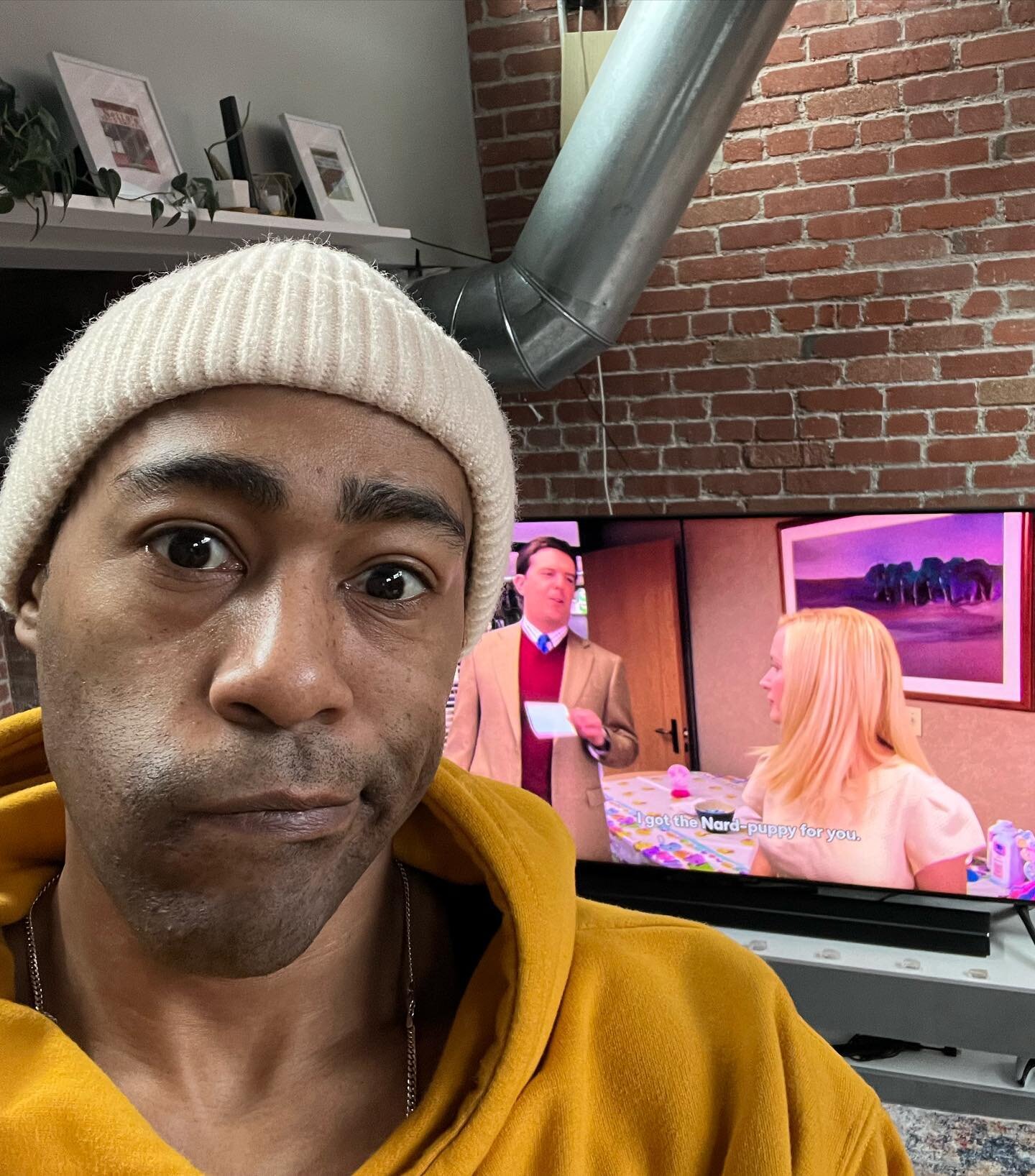 Who&rsquo;s still watching @theoffice in 2023 as their go to background noise show 😂😅😂
.
Yeah I know I look rough, chill. 
.
#onedayillquit #addicted  #theoffice #office #hat #imlivinb #brickbuffalo #jim #dwight #creed #oscar #stankley #workfromho