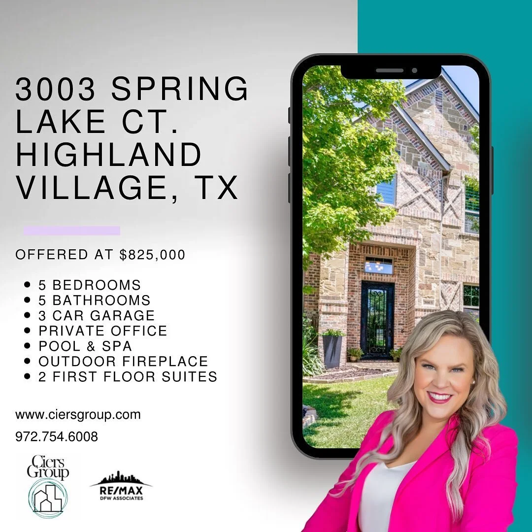 Don&rsquo;t miss out on this stunning home! 
3003 Spring Lake Ct.
Highland Village, TX

- 5 beds / 5 baths / 3 car garage
- Backyard oasis, complete with pool &amp; spa
- Offered at $825,000  #movetotx #highlandvillage #highlandvillagetx #dfwrealtor 