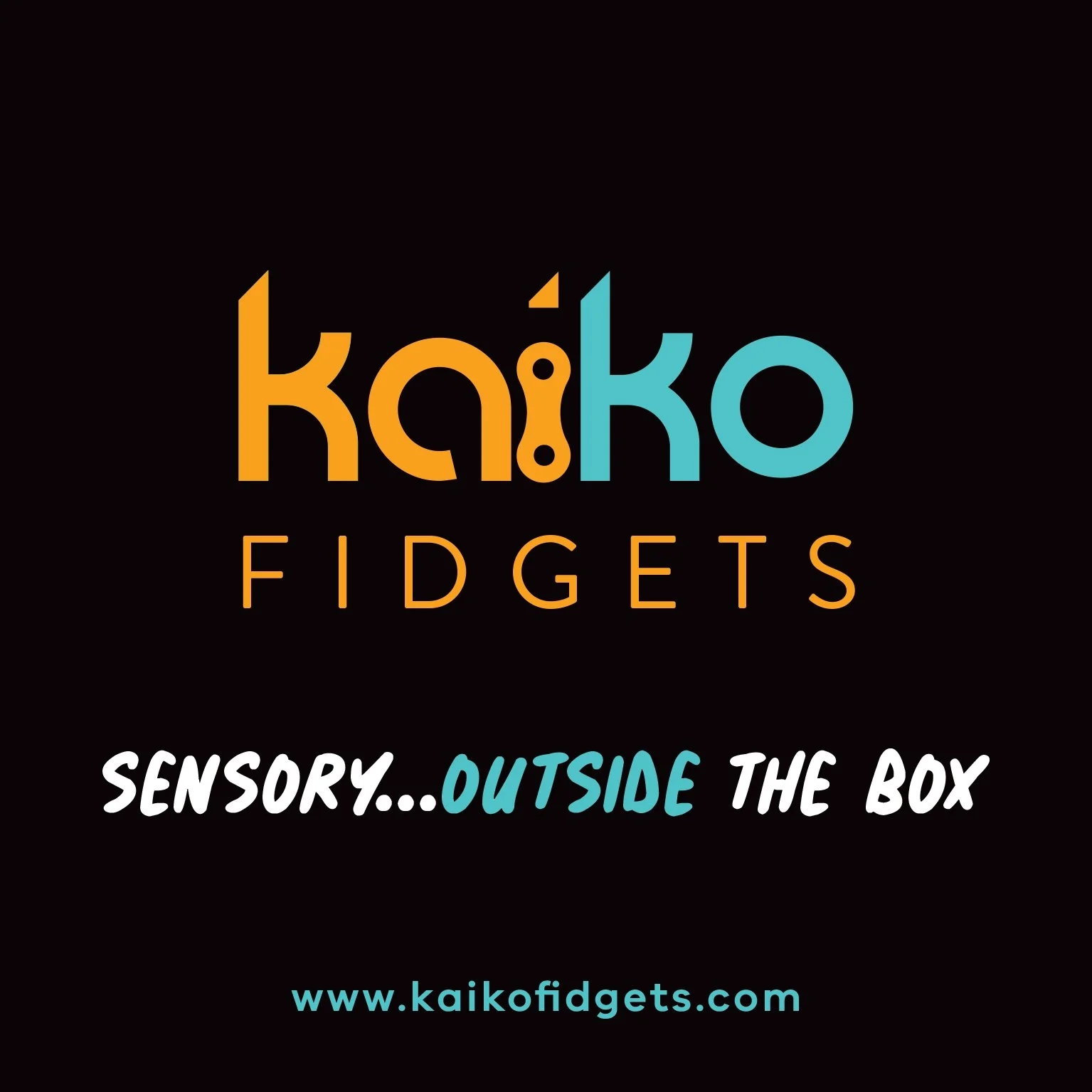 Kaiko Fidgets logo with colorful text and website URL
