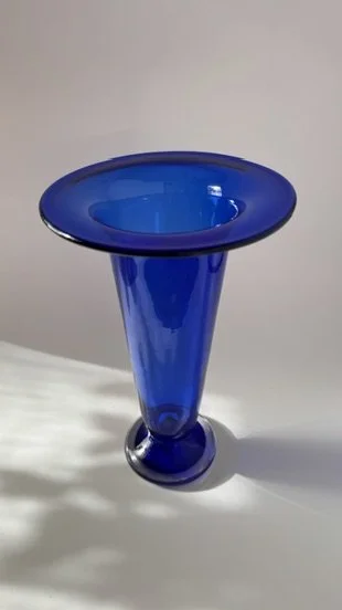 Cobalt Blue Glass Flared Pedestal Vase