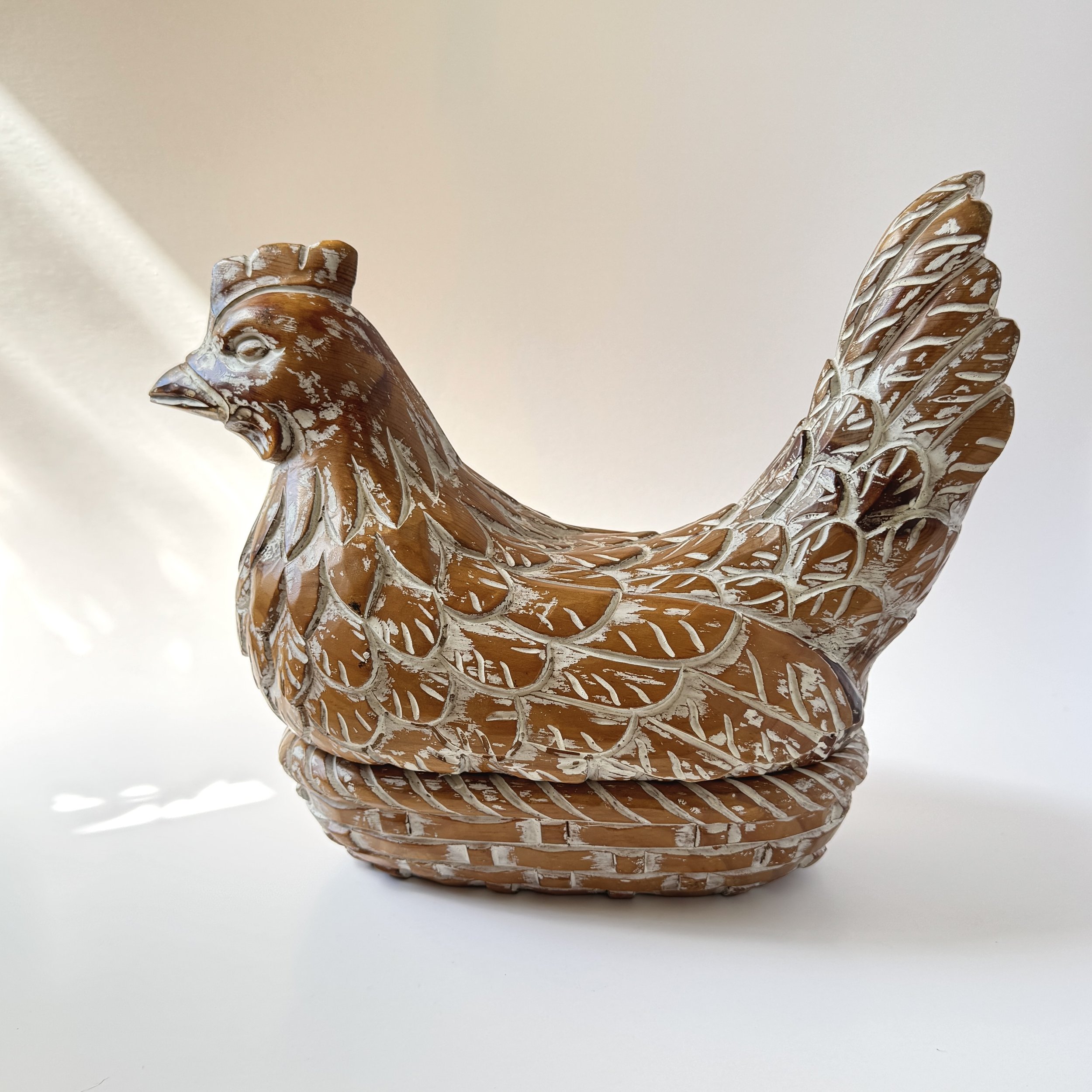Vintage Hand-Carved Wooden Hen on Nest Box