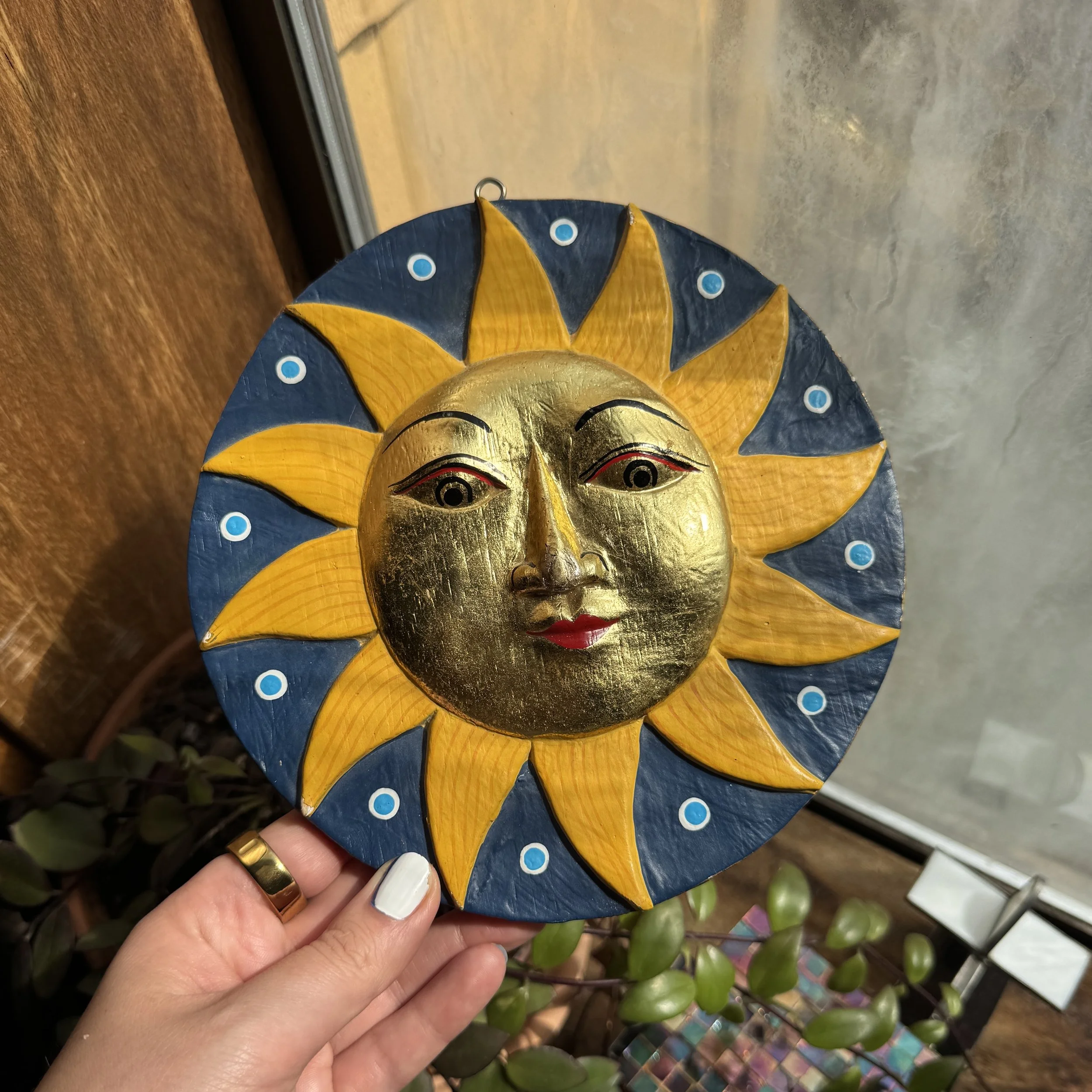 Vintage Celestial Sun / Moon Wooden Wall Art