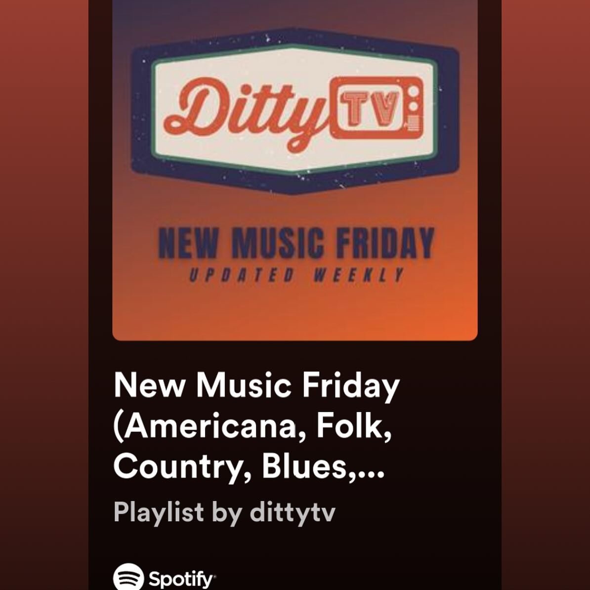 Head on over to @dittytv&rsquo;s New Music Friday playlist on @spotify to hear my latest single, Untraveled Highway, and find some new favorite artists while you&rsquo;re there!