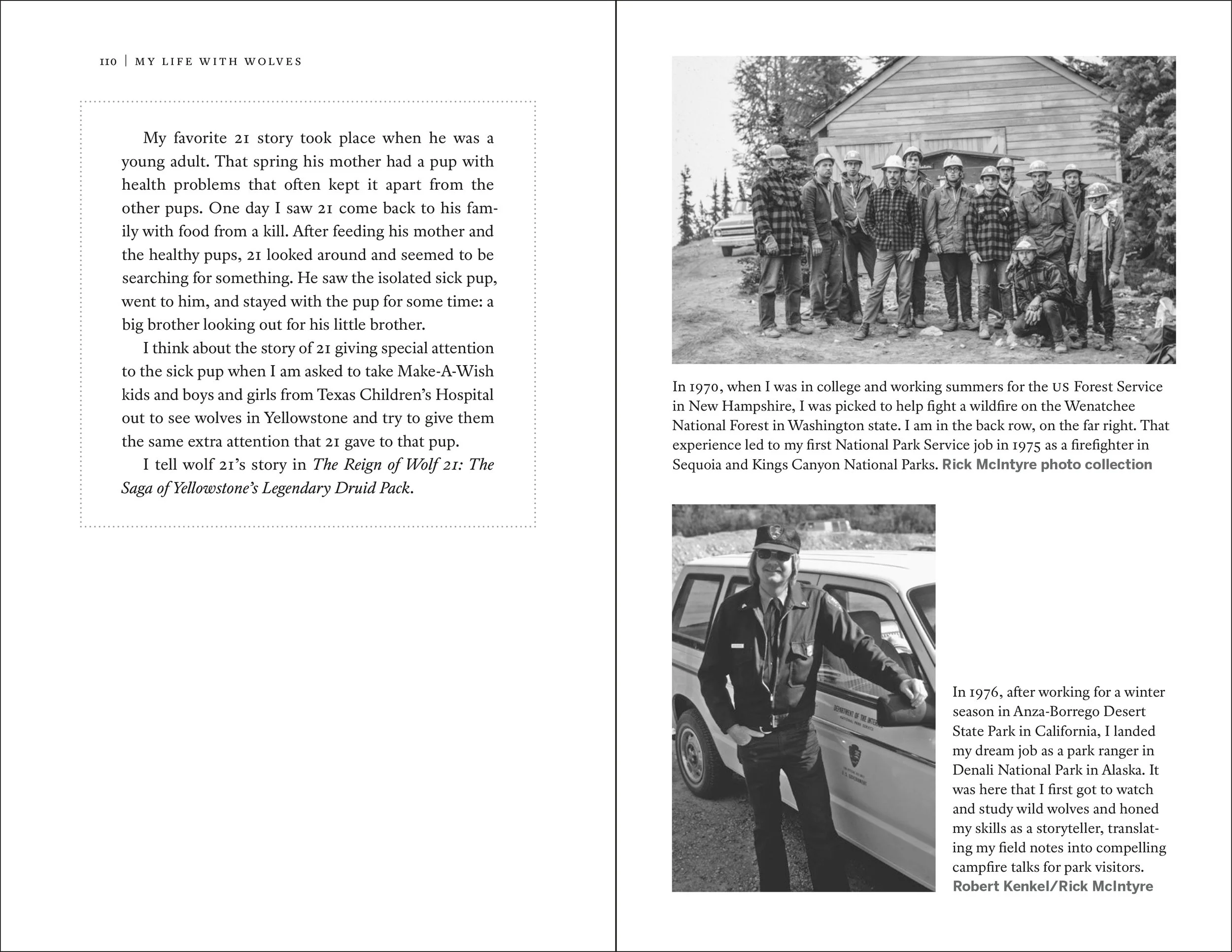 Black and white photograph of a group of people, mostly men, standing outdoors in front of a wooden building, wearing hats and outdoor clothing, with a vehicle and trees in the background.