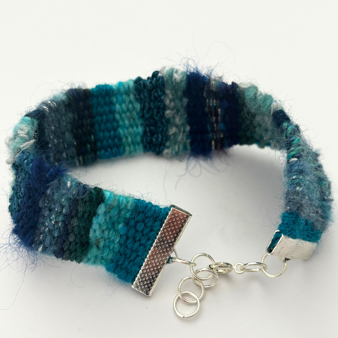 Handwoven Textile Fibre Art Bracelet - Teal