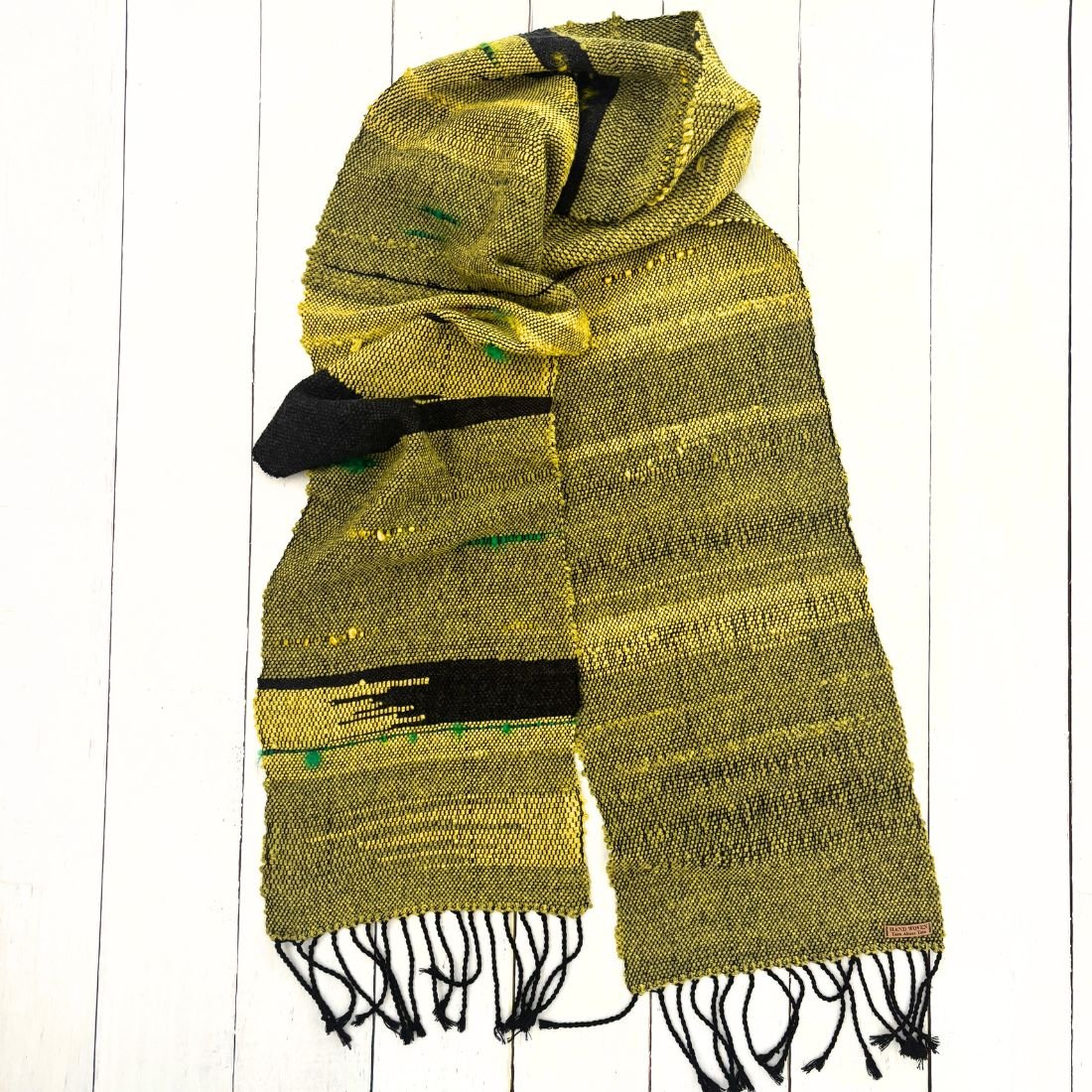 Handwoven Scarf in Chartreuse and Charcoal