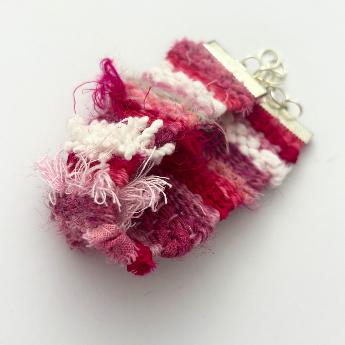 Handwoven Textile Fibre Art Bracelet - Pink