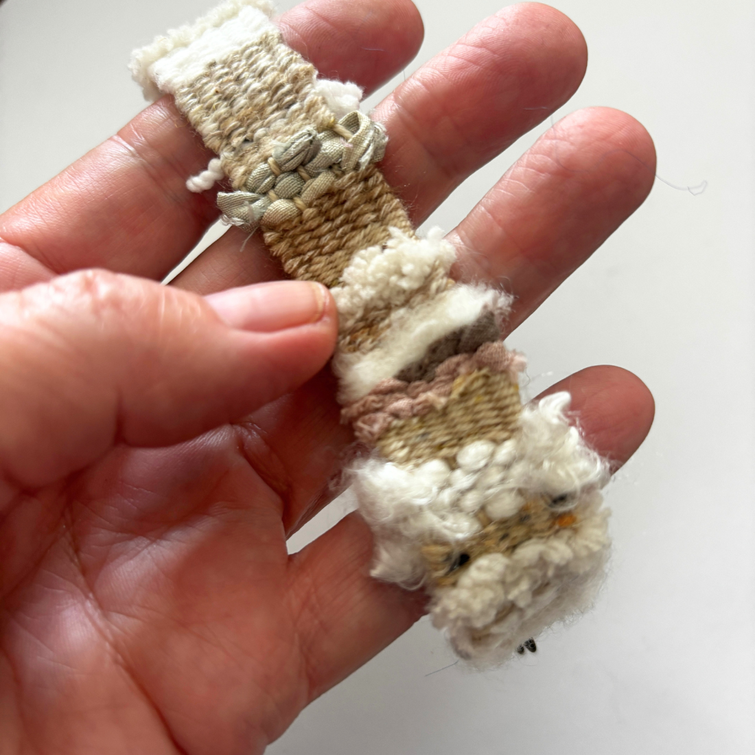 Handwoven Textile Fibre Art Bracelet - Sand