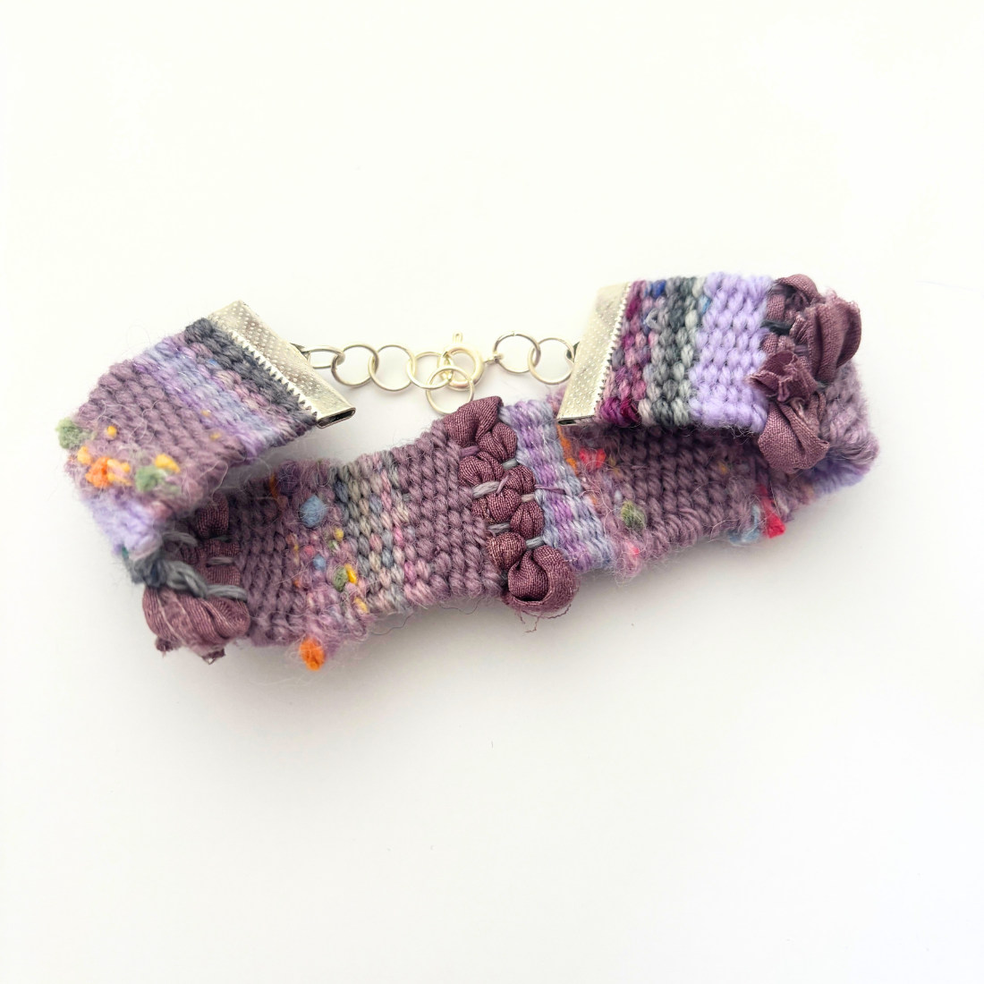Handwoven Textile Fibre Art Bracelet - Lavender