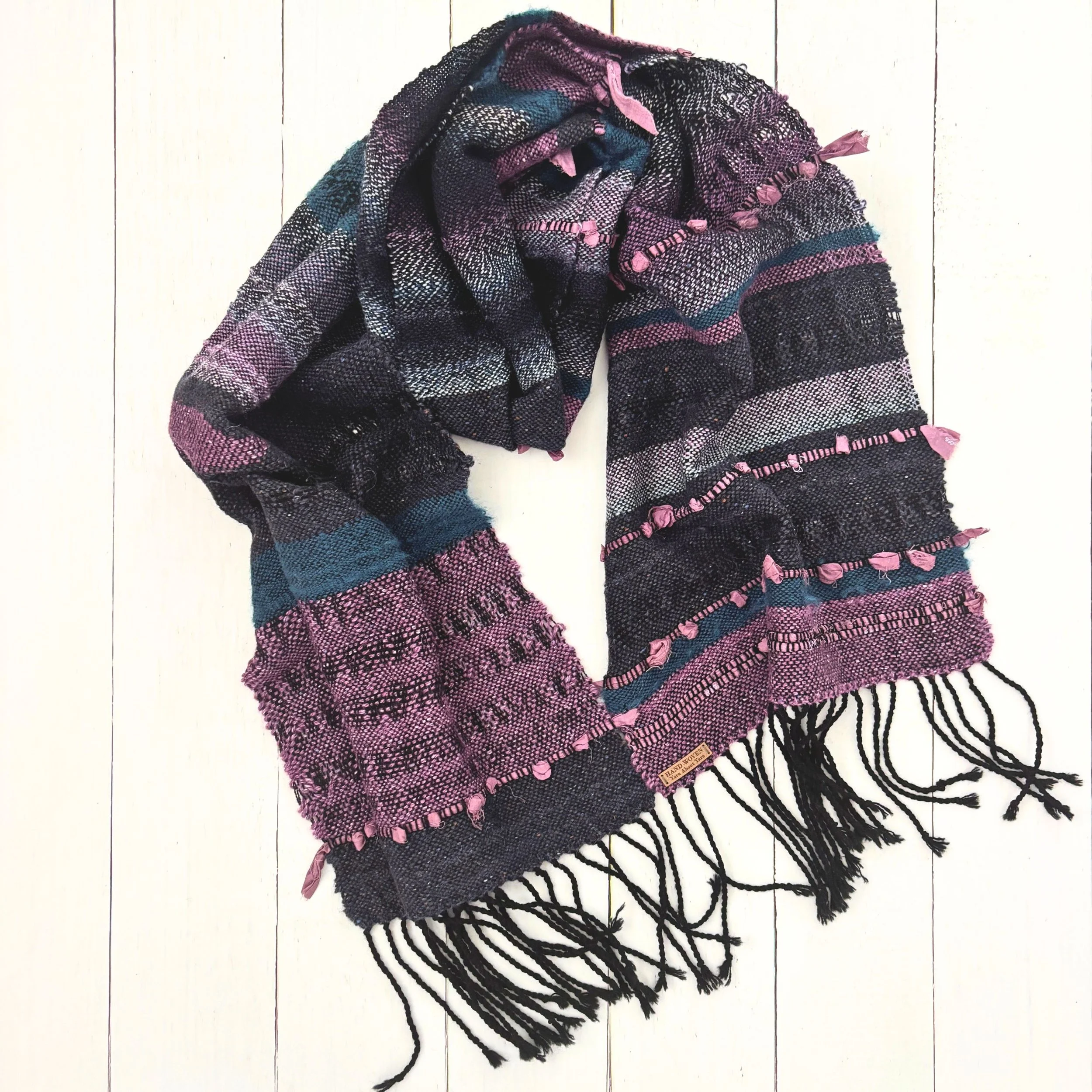 Artisanal Handwoven Scarf in Dusty Lavender & Dark Teal