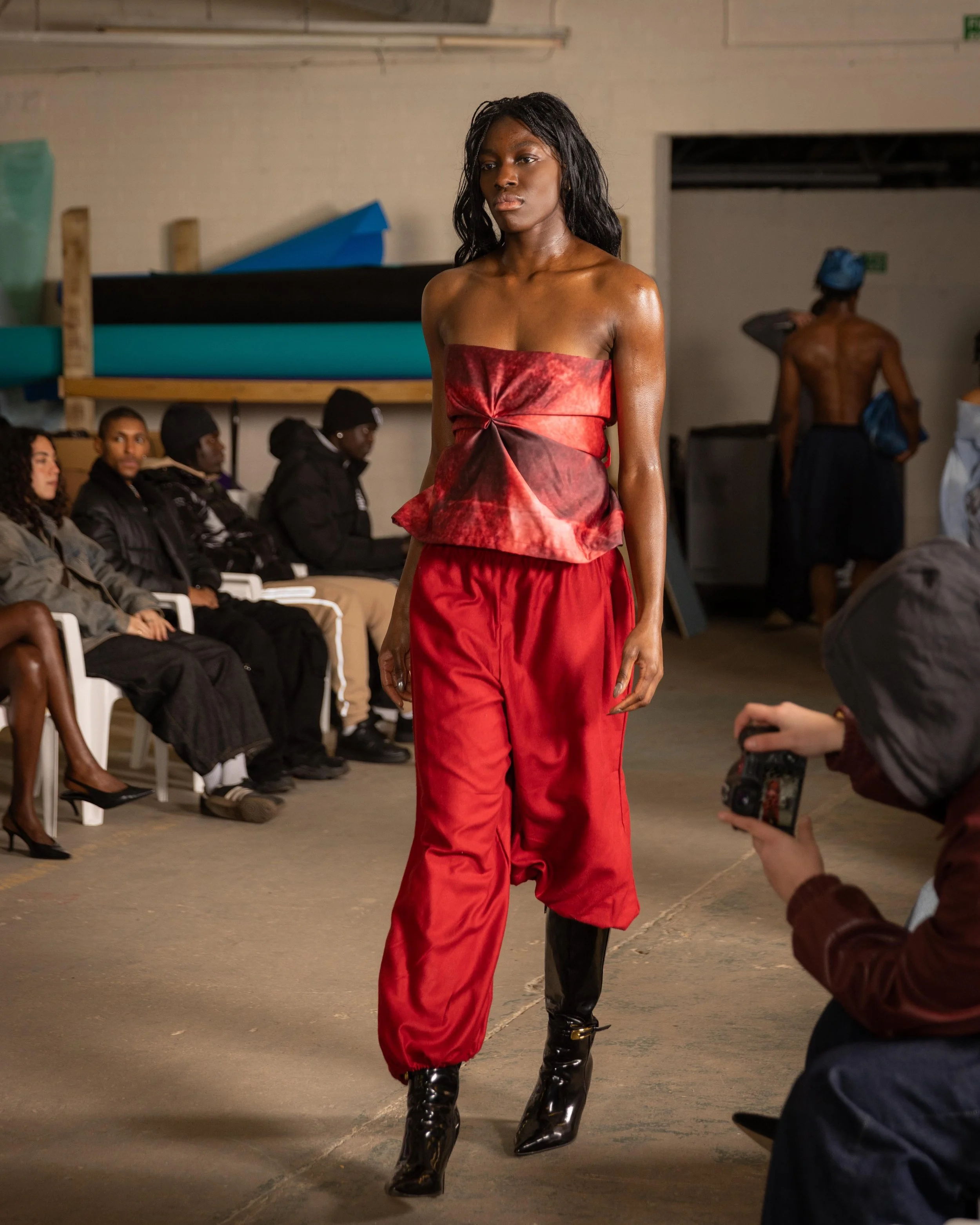 Balikis Fashion Show Bold Red Upcycled Set