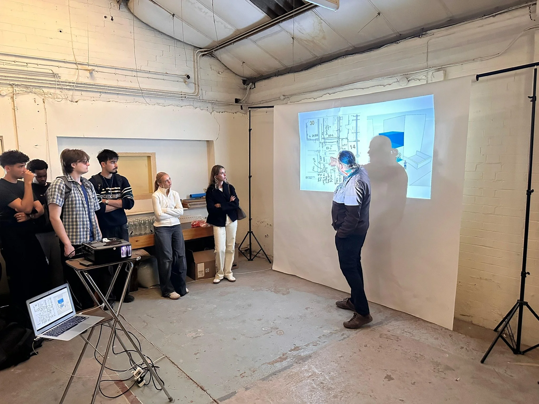 Tom Hughes presenting to Nottingham Trent University architecture students