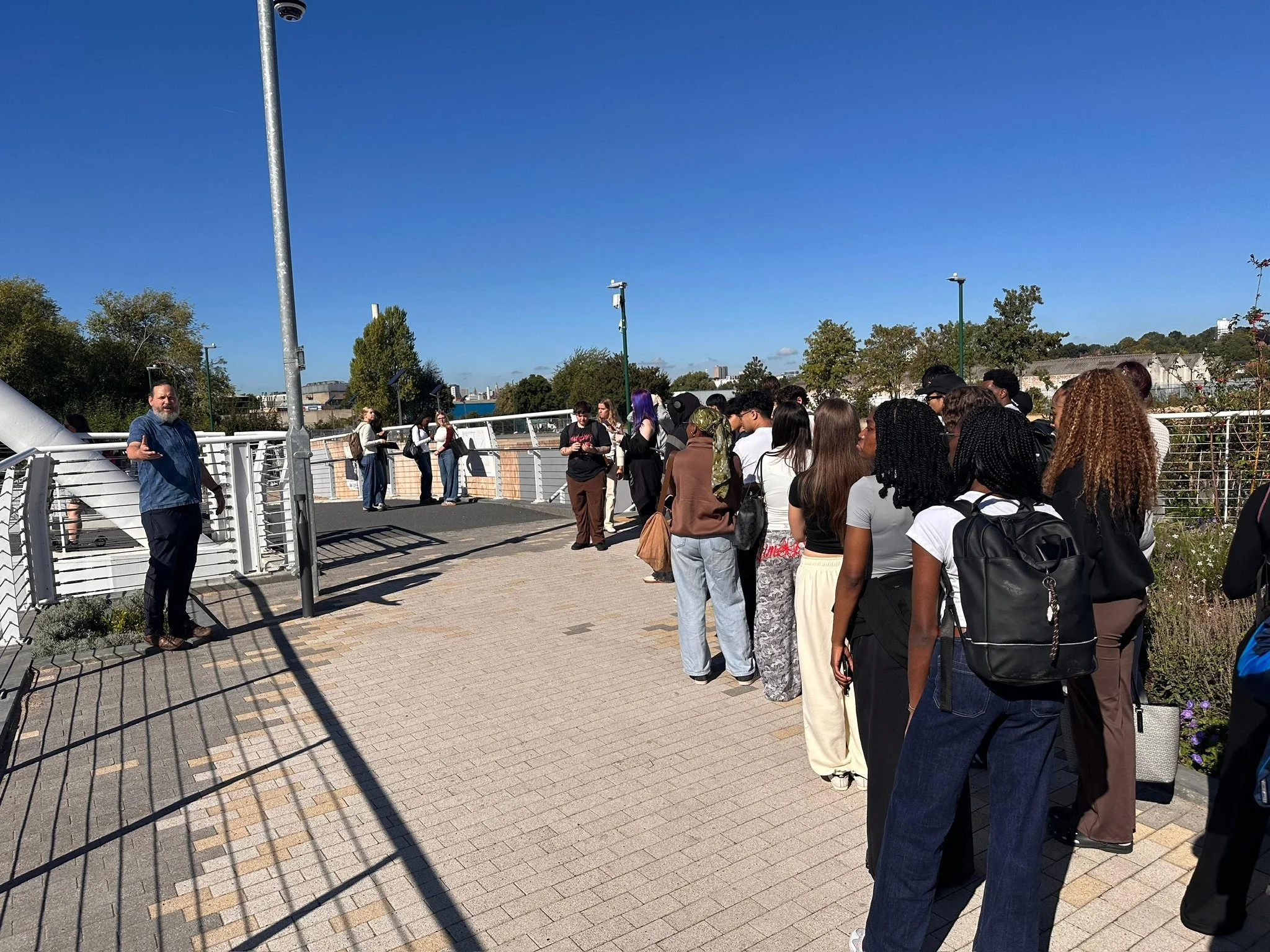Architecture students gathering at the new bridge at Trent Basin