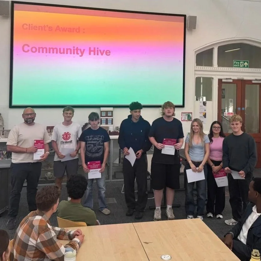 Students gather for the Vertical Project exhibition and prize-giving at Nottingham Trent University.