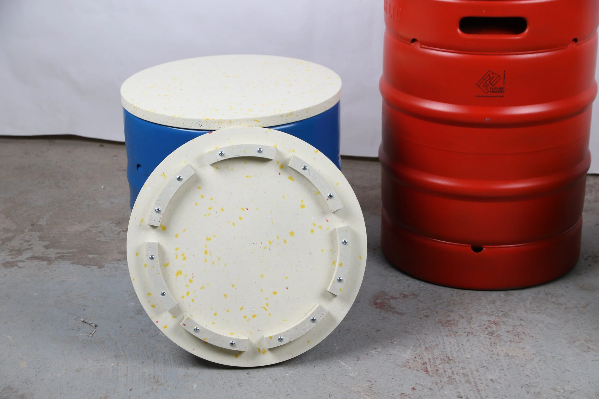 Barrel top close up made fom recycled plastic