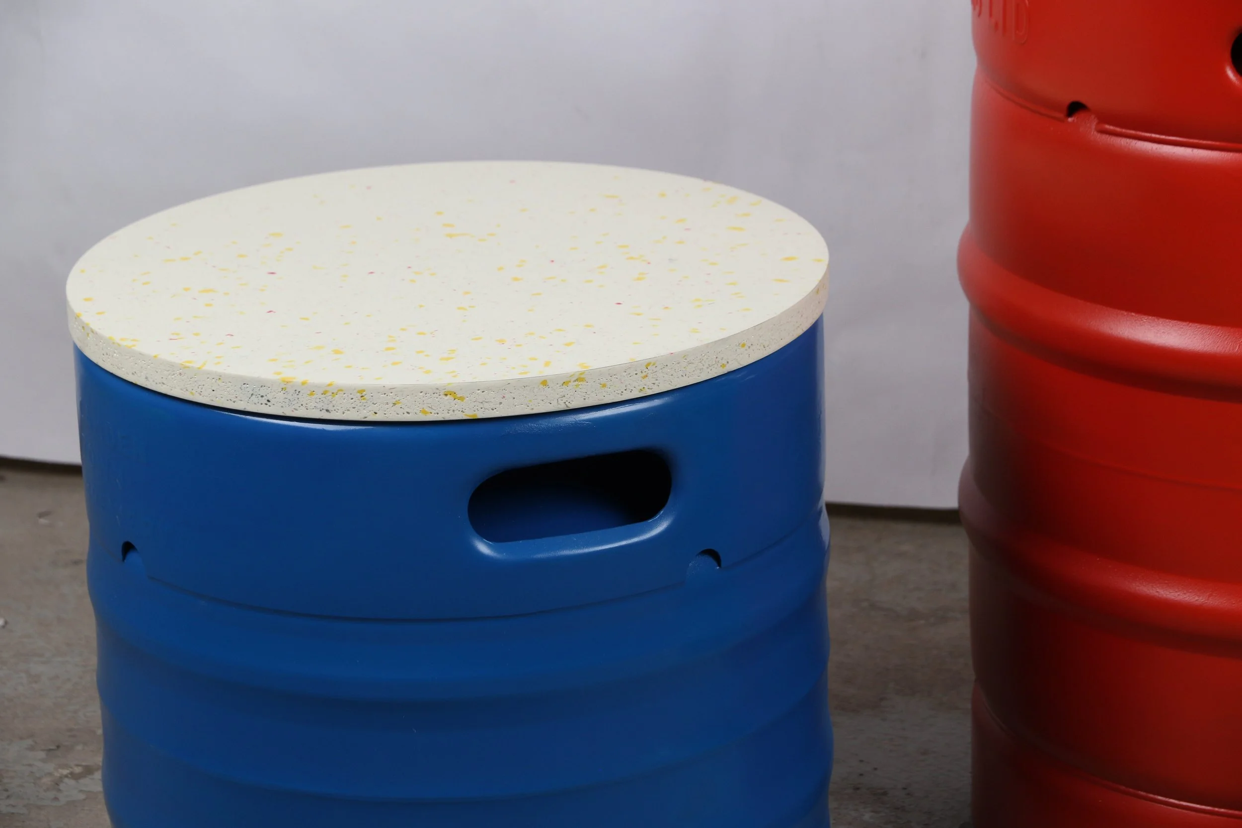 Barrel seat close up made from recycled plastic