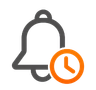Bell notification icon with an orange circle indicating a new alert