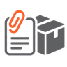 A computer screen displaying a document with a paperclip icon; a cardboard box next to it.