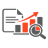 Icon of a bar chart with a magnifying glass viewing the chart.