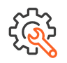 Icon of a gear with an orange wrench inside, representing settings or tools.