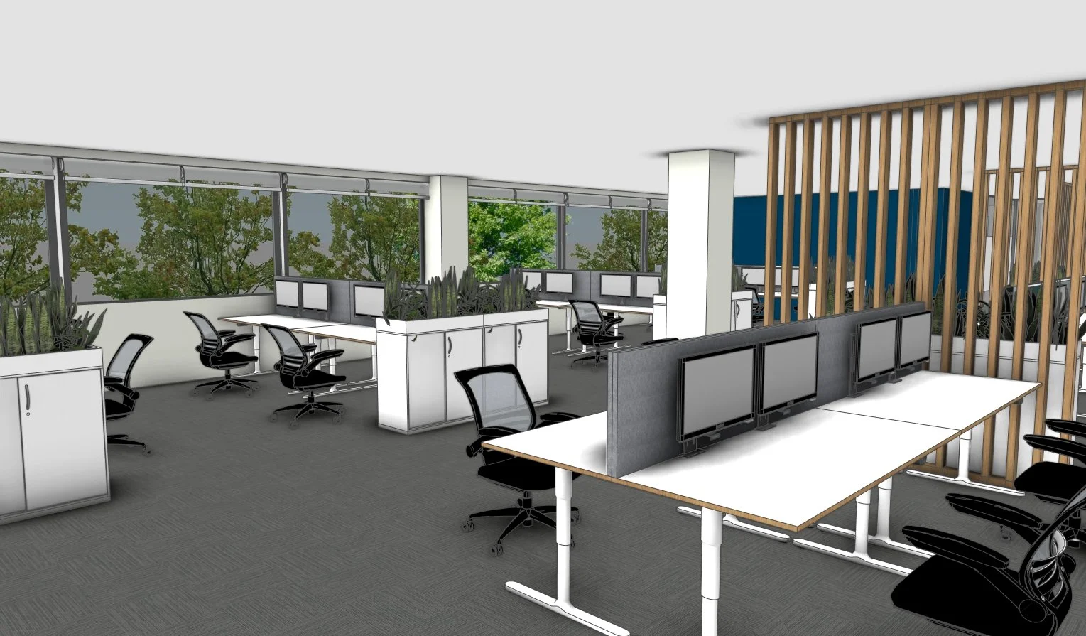 interior design render of commercial work space