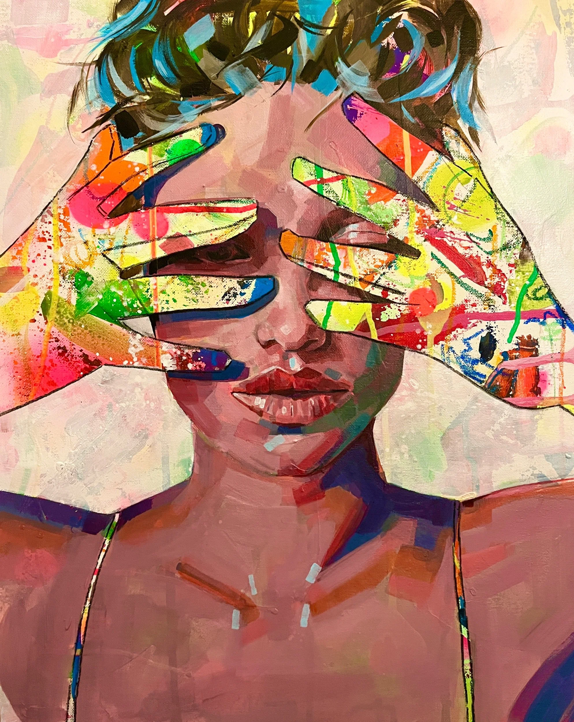 'I Glove You'. Mixed media on 16 x 20" canvas board. 3/2/25. SOLD. 