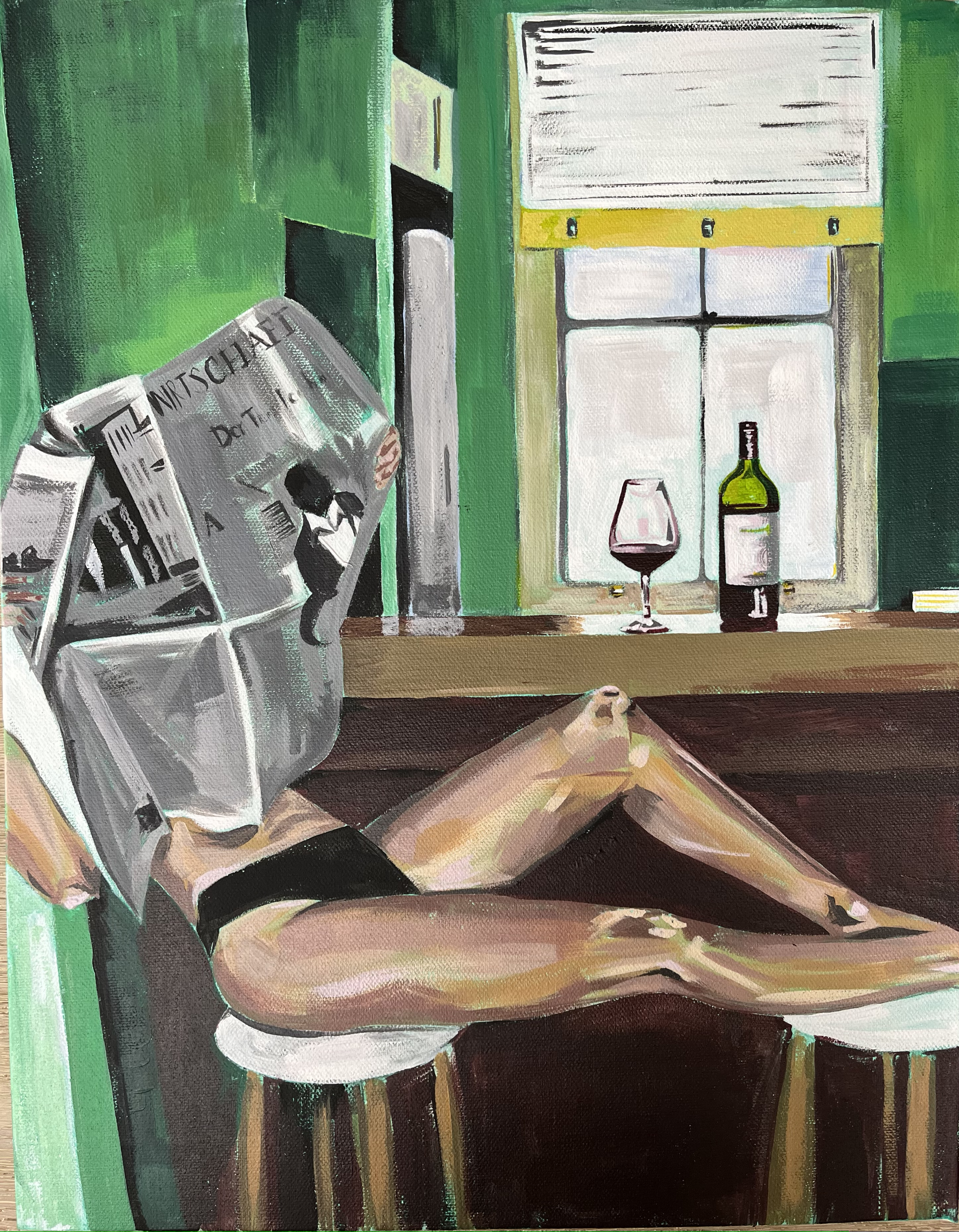 'Wine For Breakfast'. 12/2/23. 

Acrylic on Canvas - 35.5cm x 45.7cm - SOLD. 

Limited Edition A3 Print - £60- Available via shop. 
 
