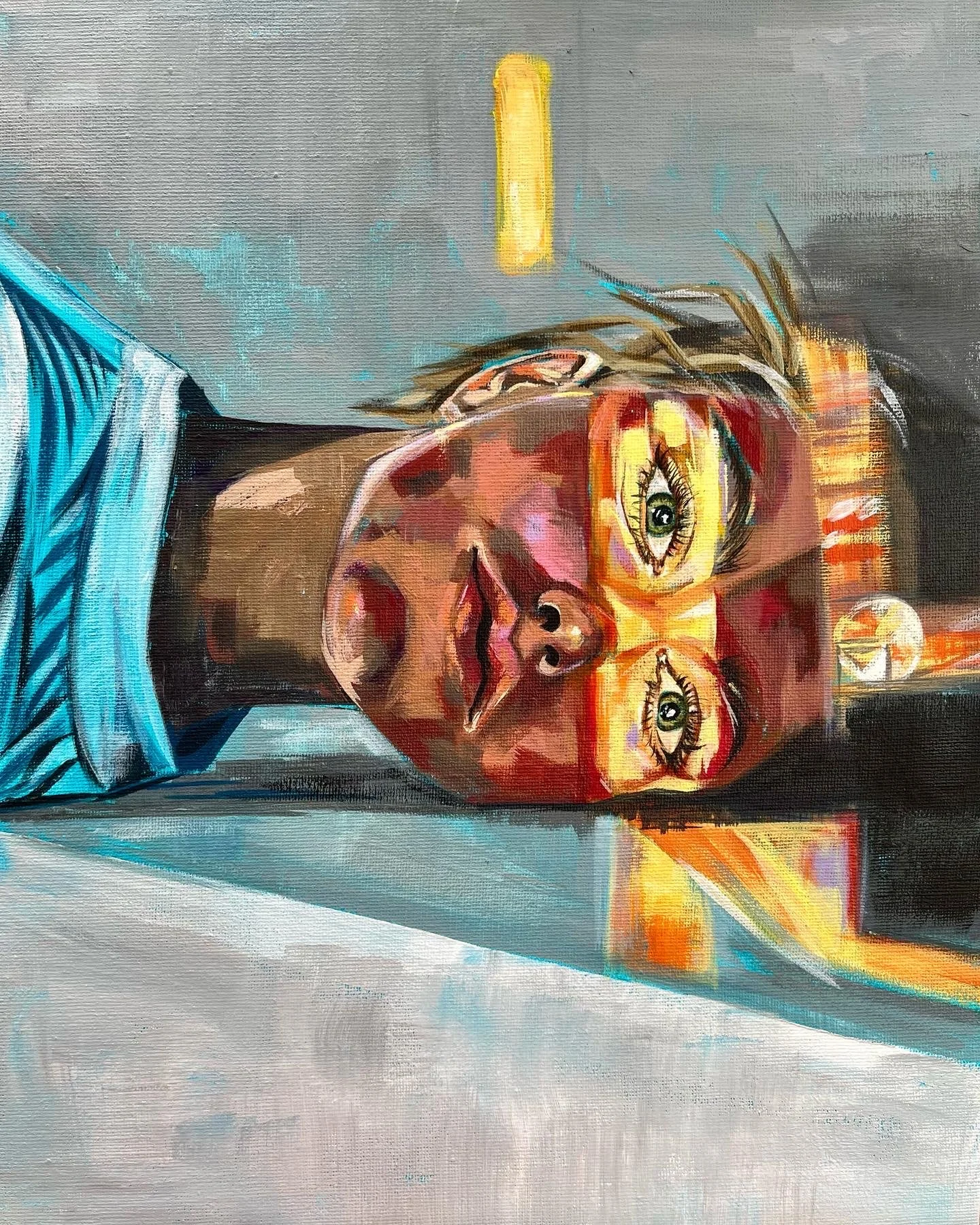 'Lying Here'. 

Acrylic on Canvas Board - SOLD. 

Original Photo by Emanuele Di Mare. 

28/3/23. 

