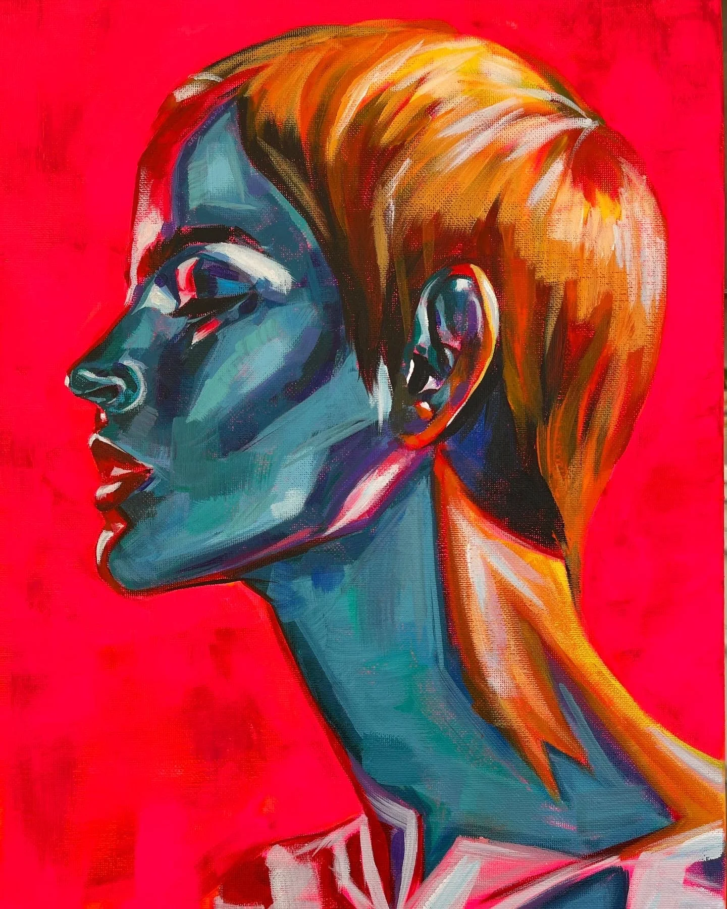 'Electro'. 

Acrylic on Canvas - £250. 30cm x 42cm. 

14/3/23.

Original photo by Lindsay Adler.