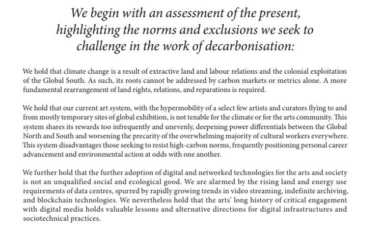 A sneak preview of Anne Pasek and 24 x Art Workers&rsquo; Digital and Decarbonisation Strategy for Sunlight Doesn&rsquo;t Need a Pipeline. Whereby Art Workers set out a path towards decarbonisation in the arts. An all round truth to power sermon for 