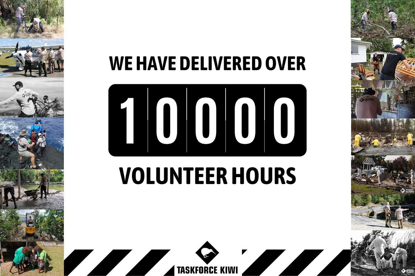 We are proud to share that Taskforce Kiwi&rsquo;s skilled volunteers have now carried out over 10,000 hours of direct assistance for communities in the wake of disaster. 

Our defence and emergency services veterans, and members of the wider communit