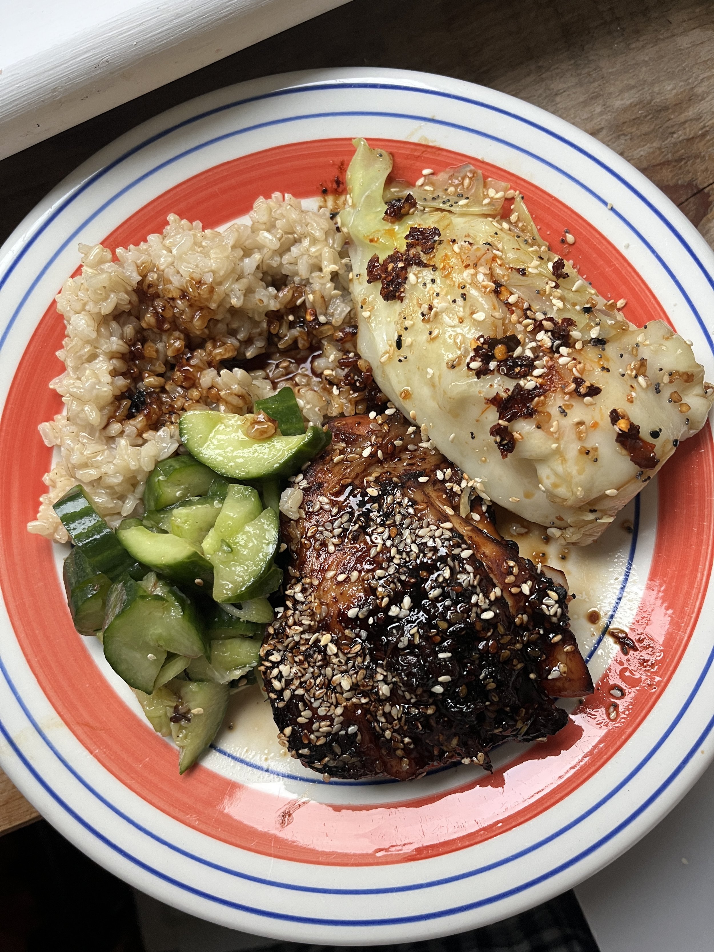 Roast chicken thighs with ginger, honey &amp; soy