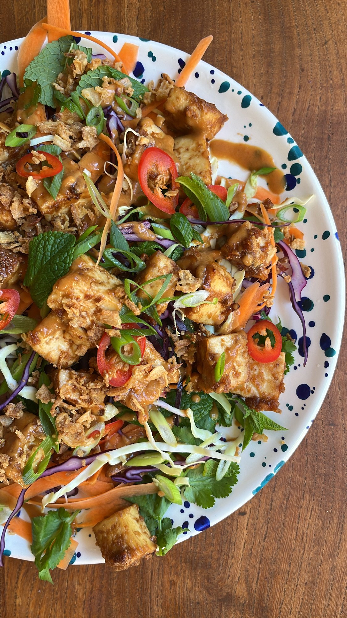 Roast Peanut Tofu with Crunchy Salad