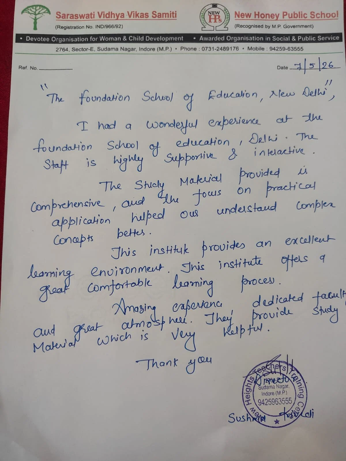 TFSE Study Centre Owner Testimonial Letter