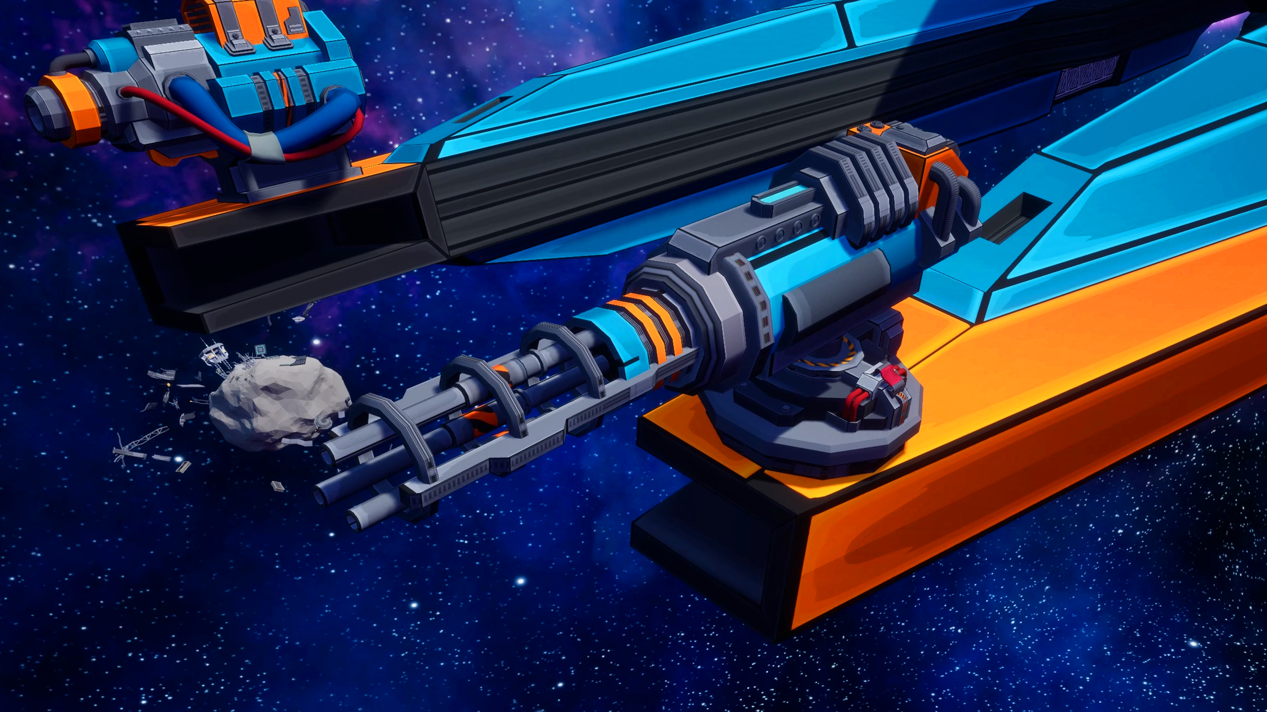 Closeup of a sci-fi gatling gun on a spaceship