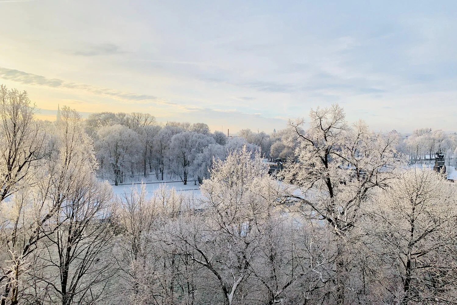 Der Blick über die Isar am Morgen aus der Wohnung in München