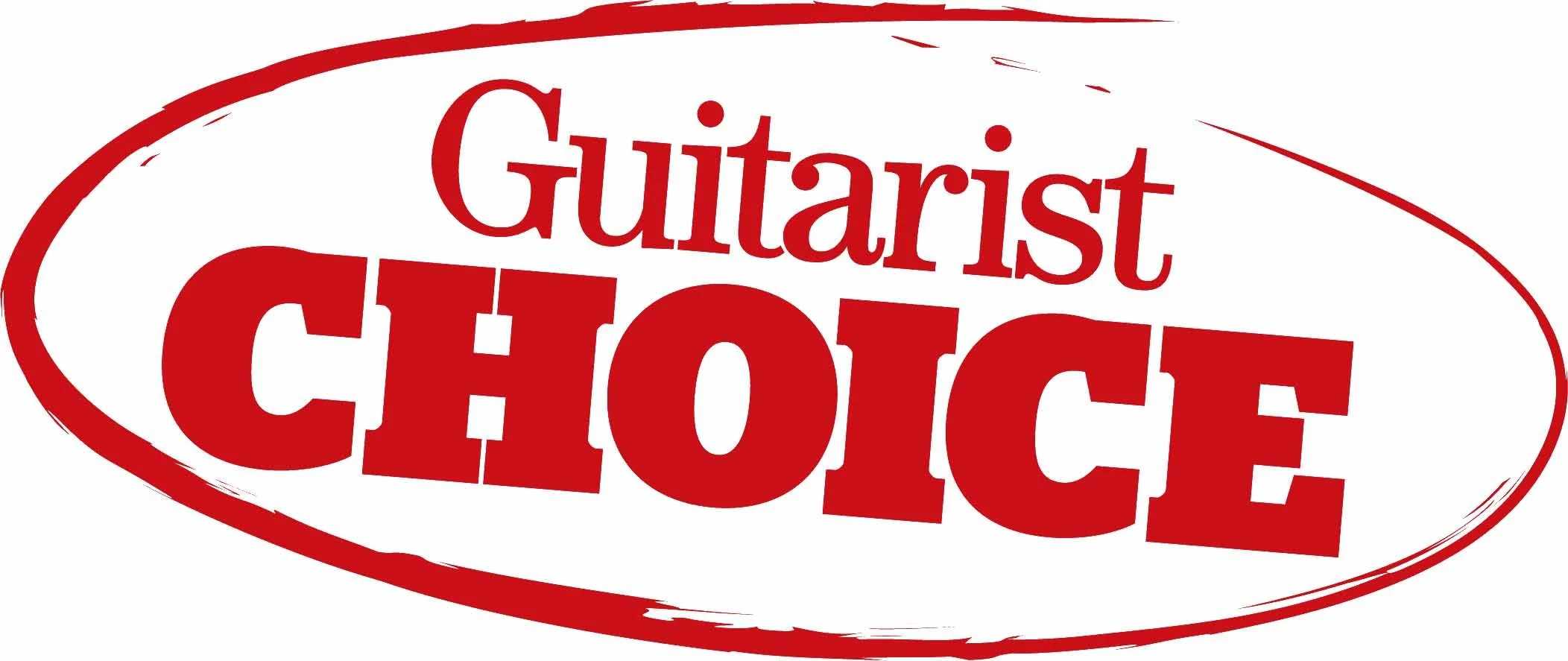 Guitarist Choice logo in red text with a stylized red oval outline.