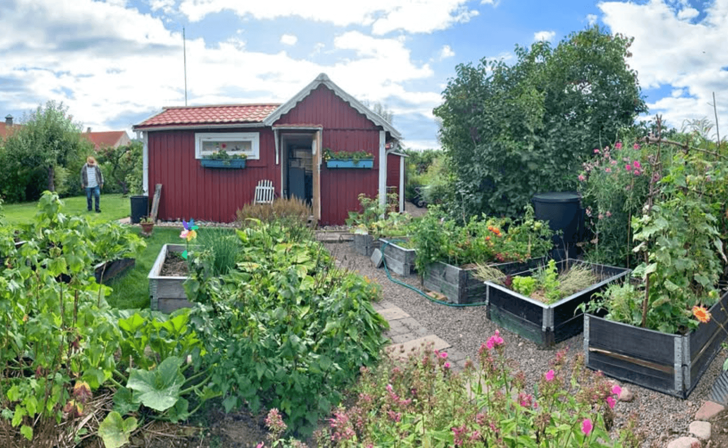 Fin kolonistuga med trädgård för den odlingsintresserade