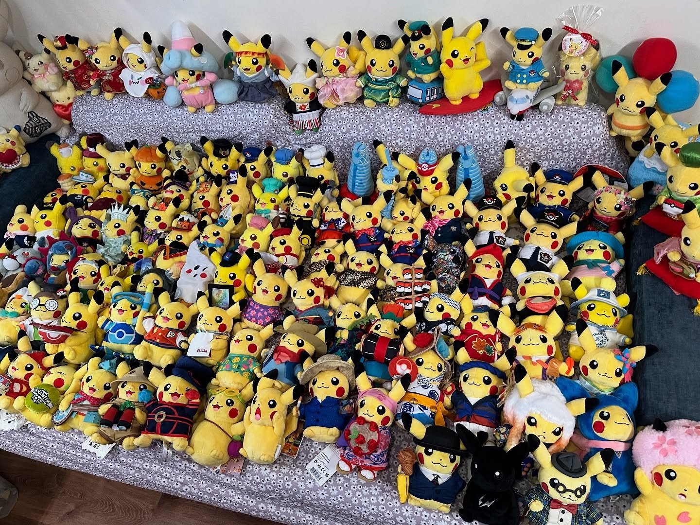 And there&rsquo;s still more in storage 😅

I&rsquo;m extremely proud of this collection! 
I&rsquo;ve always loved the costume Pikachu plushies and never dreamed I&rsquo;d be able to collect so many.  I usually keep them in storage bins and switch th